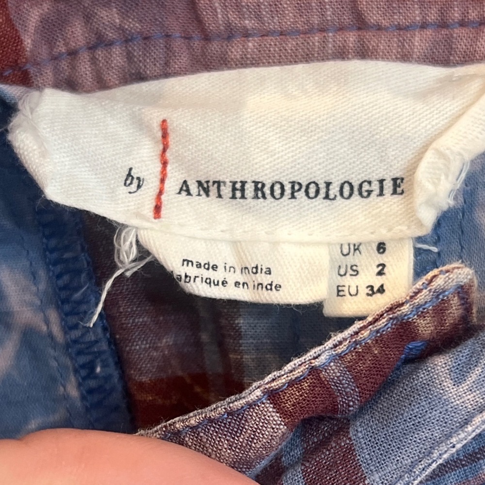 Anthropologie Plaid Wide Leg Pants Blue Red Cotton Plaid Pleated Trousers 2 - Picture 3 of 5